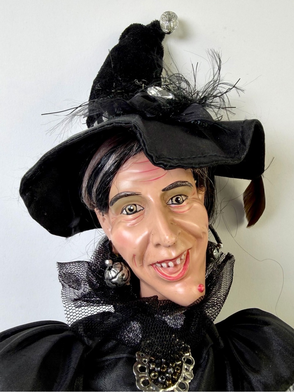 Vintage Witch Shelf Sitter Doll 20” Posable Resin Face Halloween Gothic Decor